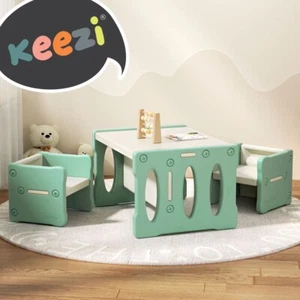 Keezi 3 Piece Kids Table and Chairs Activity Study Desk Children Furniture HDPE - Picture 1 of 8