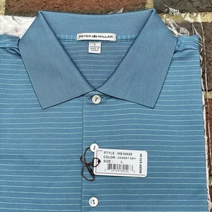 NEW Peter Millar Mens Size Large Blue Striped Performance Polo Mens Desert sky - Picture 1 of 8