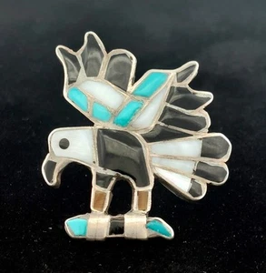 Vintage Indianer Zuni Adler Sterlingsilber Inlay Ring-Größe 5,75 - Bild 1 von 7
