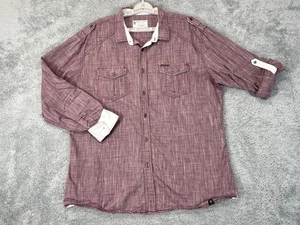 Marc Ecko Shirt Mens XL Red White Button Up Roll Tab Long Sleeve Western Casual - Picture 1 of 20
