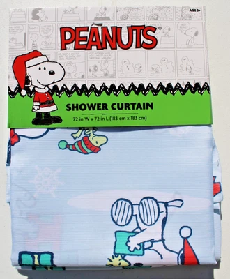 Peanuts Snoopy &  Woodstock Christmas Gifts Presents Candy Canes Shower Curtain - Image 1 of 4
