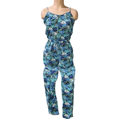 Macacão Aeropostale azul verde floral macacão jardim menina tropical tamanho X-pequeno - Imagem 1 de 4