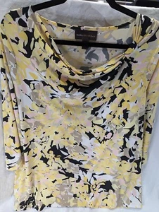 DANA BUCHMAN XL Thin Stretch Asymmetrical Floral DRAPE Neck Tunic Multicolor D3 - Picture 1 of 7
