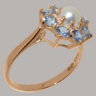 Solid 14k Rose Gold Pearl & Tanzanite Womens Cluster Ring - Sizes 4 to 12 - Image 1 of 4
