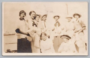 Postcard RPPC Group of Ladies One Gentleman Summer Hats ca 1915 - Picture 1 of 2