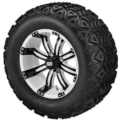 (4) Carro de golf 22x11-12 neumáticos Trail A/T negros con ruedas Tempest 12x7 blancas/negras Foto 1 de 4