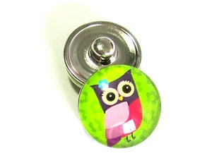 Click System Druckknopf für Schmuckgestaltung Glas Eule grün 18 mm  - Bild 1 von 2