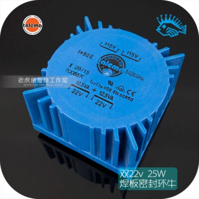 Dual  22V 25W TALEMA square PCB welding plate sealed toroidal transformer 25VA - Image 1 of 3