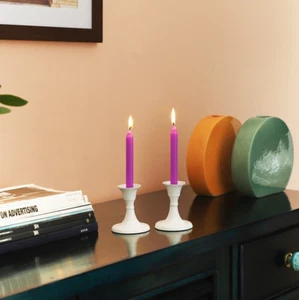 White Mini Metal Candlestick Candle Holders Centerpiece Set 2 Thanks Giving Gift - Picture 1 of 10