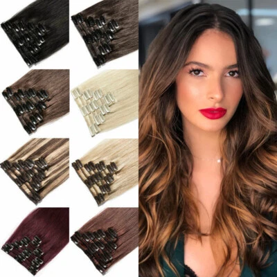 Clip In Real Remy Human Hair Extensions 8pieces Full Head Thick Double Weft Hair - Image 1 of 4