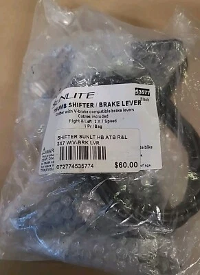 Sunlite 3x7 21-Speed MTB ATB Bike Thumb / Index Shifter V-Brake Lever Set Black - Image 1 of 2