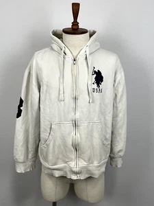 U.S. Polo ASSN. #3 Men's Hooded Long Sleeve Full Zip White Fleece Jacket Size L - Picture 1 of 20