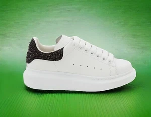 $990 ALEXANDER MCQUEEN $Strass Heel Platform Leather Sneakers Crystal Size 39.5 - Picture 1 of 18