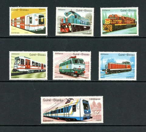 Q094   Guinea-Bissau  1989   trains  locomotives   7v.   MNH Cover