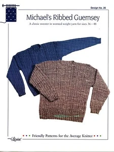 MICHAEL'S RIBBED GUERNSEY Design by Louise Knitting Pattern #26 Adult 36-48" - Picture 1 of 1
