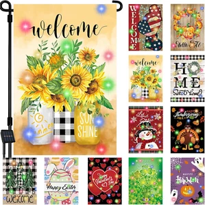 Lighted Seasonal Garden Flags Set of 12 Double Sided 12 X 18 Inch LED Yard Flags - Picture 1 of 8