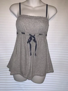 Vtg Abercrombie & Fitch Extra Small Y2K Babydoll Gray Tank Top Coquette - Picture 1 of 7