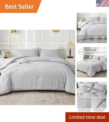 Lujoso juego de edredón Seersucker tamaño completo de 3 piezas - diseño suave y acogedor Foto 1 de 4