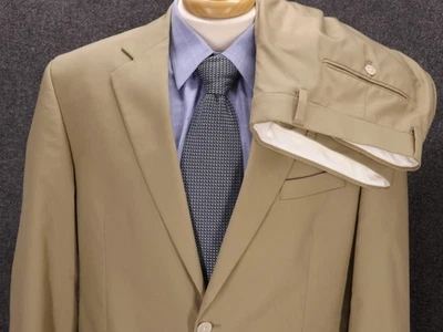 Traje Jos A Bank 42R Tostado Caqui Algodón Mezcla Poli 36x27.5 Pantalones Planos 2 Piezas Foto 1 de 4