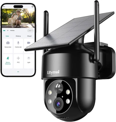 LITYMOL 2K 2.4g WiFi Security Cameras Wireless Outdoor, 360° View Solar Cameras for Home