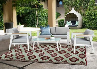Outdoor rug 6x9 Plastic Straw Patio Reversible Mats waterproof Geometric Display - Image 1 of 4