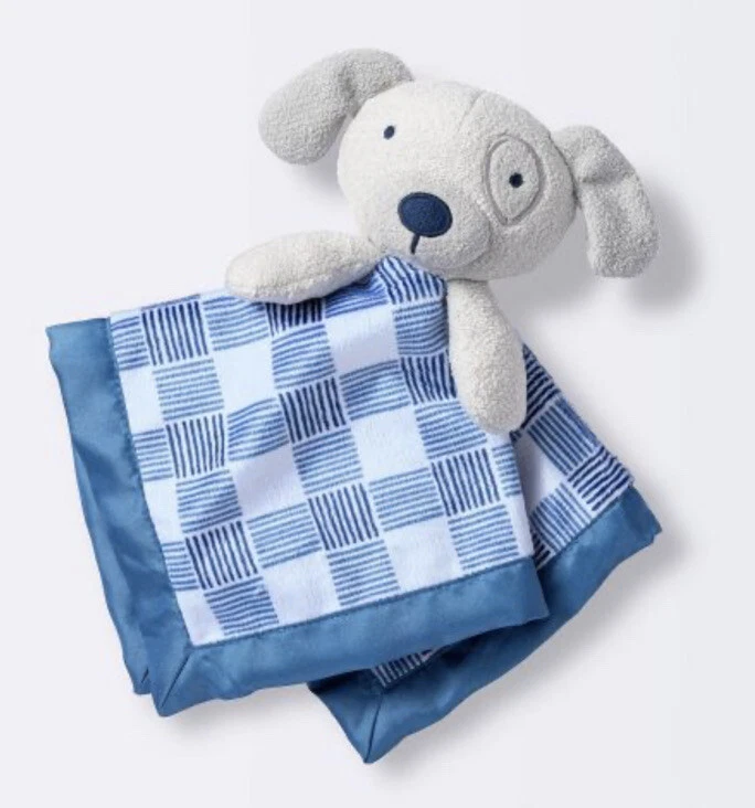 Cloud Island Puppy Dog Gingham Gray Blue Plaid Security Blanket Lovey