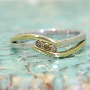 Cognac 0.15ct Diamond Trilogy 9ct Yellow & White Gold ring size L 1/2 ~ 6 - Picture 1 of 8