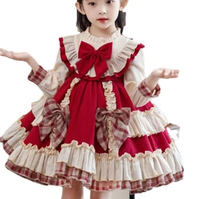 Princess Girls Ruffle Trim Tutu Dress Cute Lolita Bow Short Sleeve Cosplay Party - Image 1 of 4