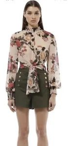 Sheike Billy Blouse Size 6 Tie Front Sheer Blouse Top Floral Cream - Picture 1 of 3