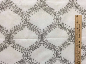 Stoff beige Leinen Blatt Blätter Rauten Streifen Pflanze hellbraun bestickt 58" lang - Bild 1 von 3