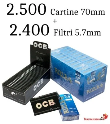 2.500 Cartine OCB Doppia finestra 70mm + 2.400 Filtri RIZLA 5,7mm - Imagen 1 de 4