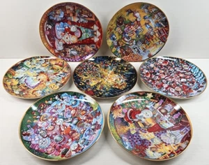 7 Pc Franklin Mint Holiday Cats Collector Plates Mix Lot Vintage Bell Dishes Set - Picture 1 of 24