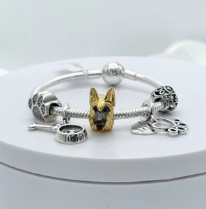 Linx Silver Snake Chain Bracelet with German Shepherd Themed Charms - Picture 1 of 7