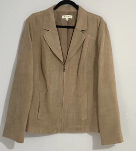 Studio Works Women’s Faux Suede Tan Zip Up Long Sleeve Shirt Jacket Size 18 EUC - Picture 1 of 15