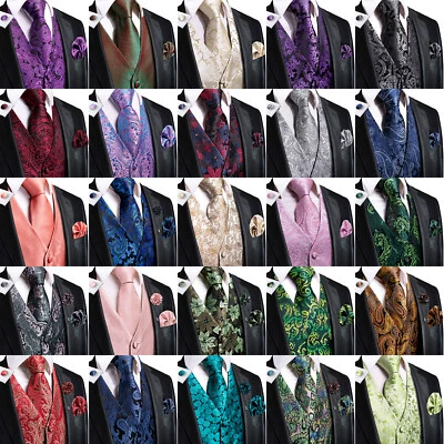 Mens Waistcoat Paisley Floral Solid Vest Tie Set Wedding Formal Tuxedo Gilet - Image 1 of 4