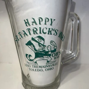 Vintage Happy St Patrick’s Day Ob’s Bar Toledo College Glass Beer Pitcher Patty - Picture 1 of 6