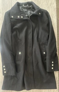 GUESS Women’s Black And Silver Collared Wool Trench Coat Size Large - Picture 1 of 12