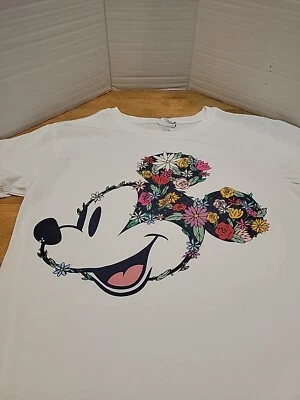 Disney Mickey Mouse Floral T- Shirt  Embroidered Graphic Juniors/Tween Sz L - Image 1 of 4
