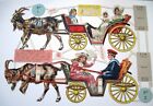 Large RARE Vintage Die Cut of Two Carriages Being Pulled By Goats w/ People *  