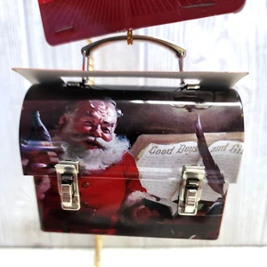 Coca-Cola Mini Lunch Box Hanging Tin Ornament Santa Black Red White NEW - Picture 1 of 4