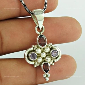 Garnet Solid Sterling Silver Birthday Women Gift February Boho Pendant Jewelry - Bild 1 von 5