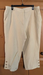 Ruby Rd. Womens Size 18 Khaki Tan Wide Leg Capri Linen Pants Lined Button Accent - Picture 1 of 7