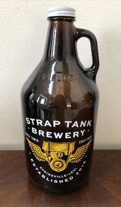 STRAP TANK BREWERY Brown Glass Empty Jug Bottle 64oz. Springville -Lehi Ut. - Picture 1 of 8