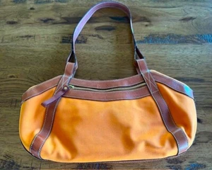 Kate Spade Spring Collection Orange Canvas Shoulder Bag w/Brown Leather Straps - Picture 1 of 10