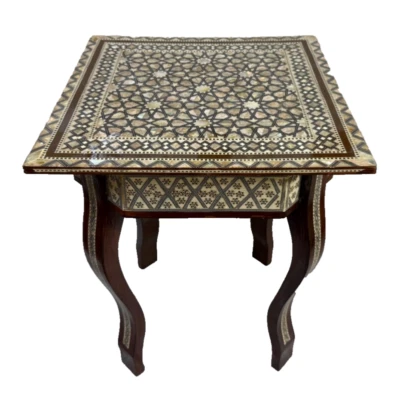 Handmade Egyptian Wood Inlay Table – Mother of Pearl – 16” Side End Table - Image 1 of 4