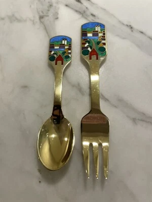 Danish~ Gilded~ Christmas Coffee Spoon & Fork~ July 1988 ~ A. Michelsen - Image 1 of 4
