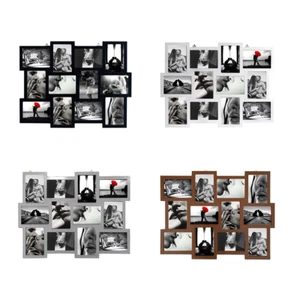 Cornice Portafoto Multipla Mosaico in MDF Bianco Nero Grigio Marrone Foto 15x12 - Foto 1 di 13