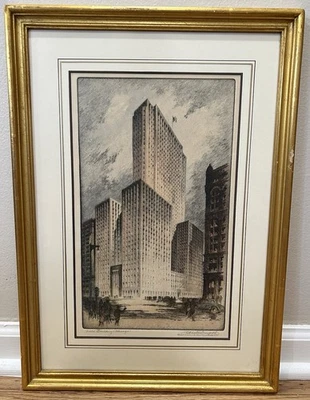 S. Chester Danforth Art Deco Color Grabado Centro Chicago Field Building!!! Foto 1 de 4