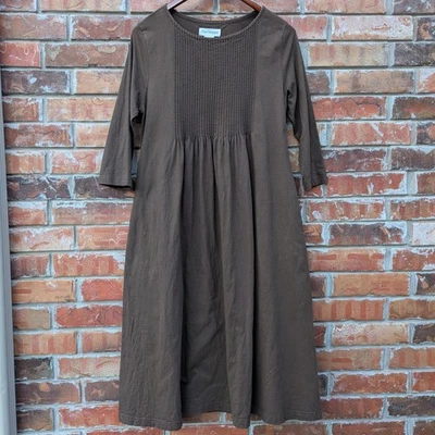 Vestido Minimalista Modesto The Paragon Marrón Algodón Pintucked Lagenlook Mujer Talla Grande Foto 1 de 4