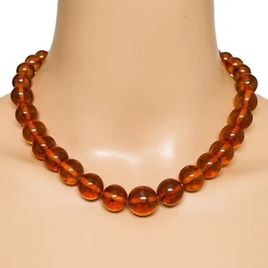 Vintage Camphor Resin Bead Necklace Faux Amber Screw Barrel Clasp MCM MOD 17” - Picture 1 of 7